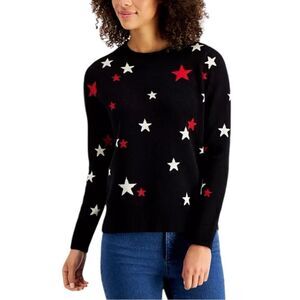 Macy's Charter Club Signature Star Pattern Jacquard Crewneck Sweater, Size Small